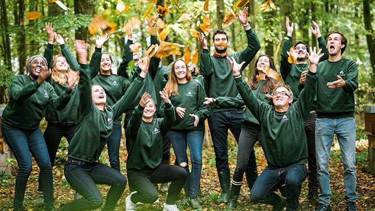 Ecotree Mitarbeiter jubeln im Wald